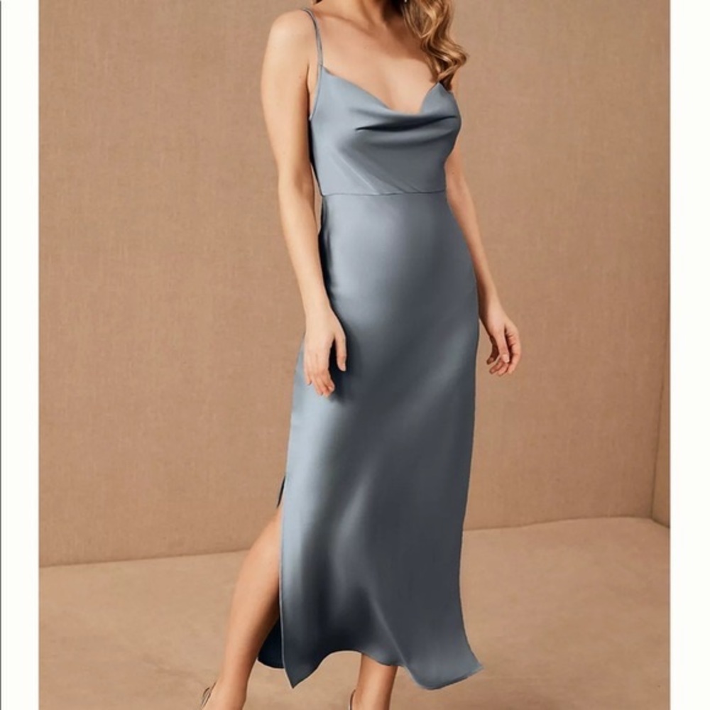 BHLDN Sz 4 Cali Satin Charmeuse Midi Dress Dusty Blue
